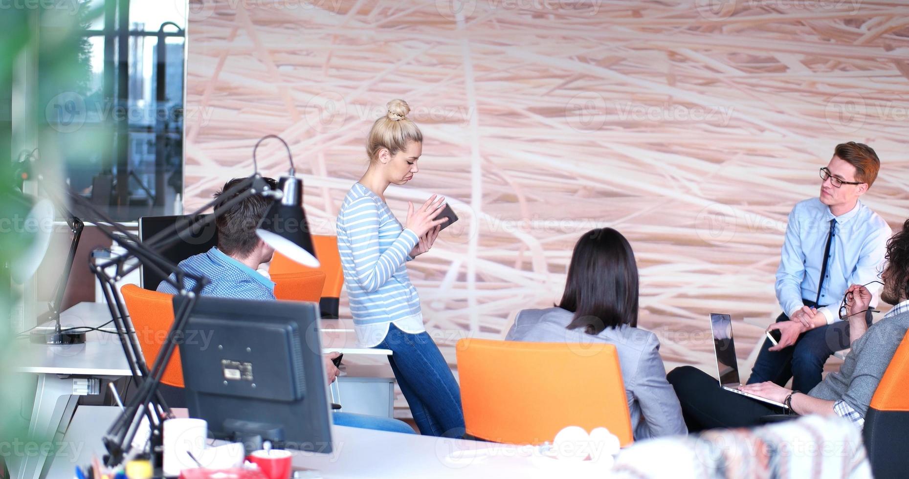 Startup Business Team At A Meeting at modern office building photo