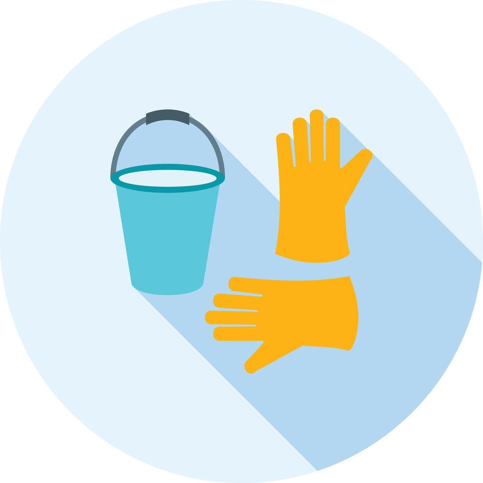 Bucket and Gloves Flat Long Shadow Icon vector