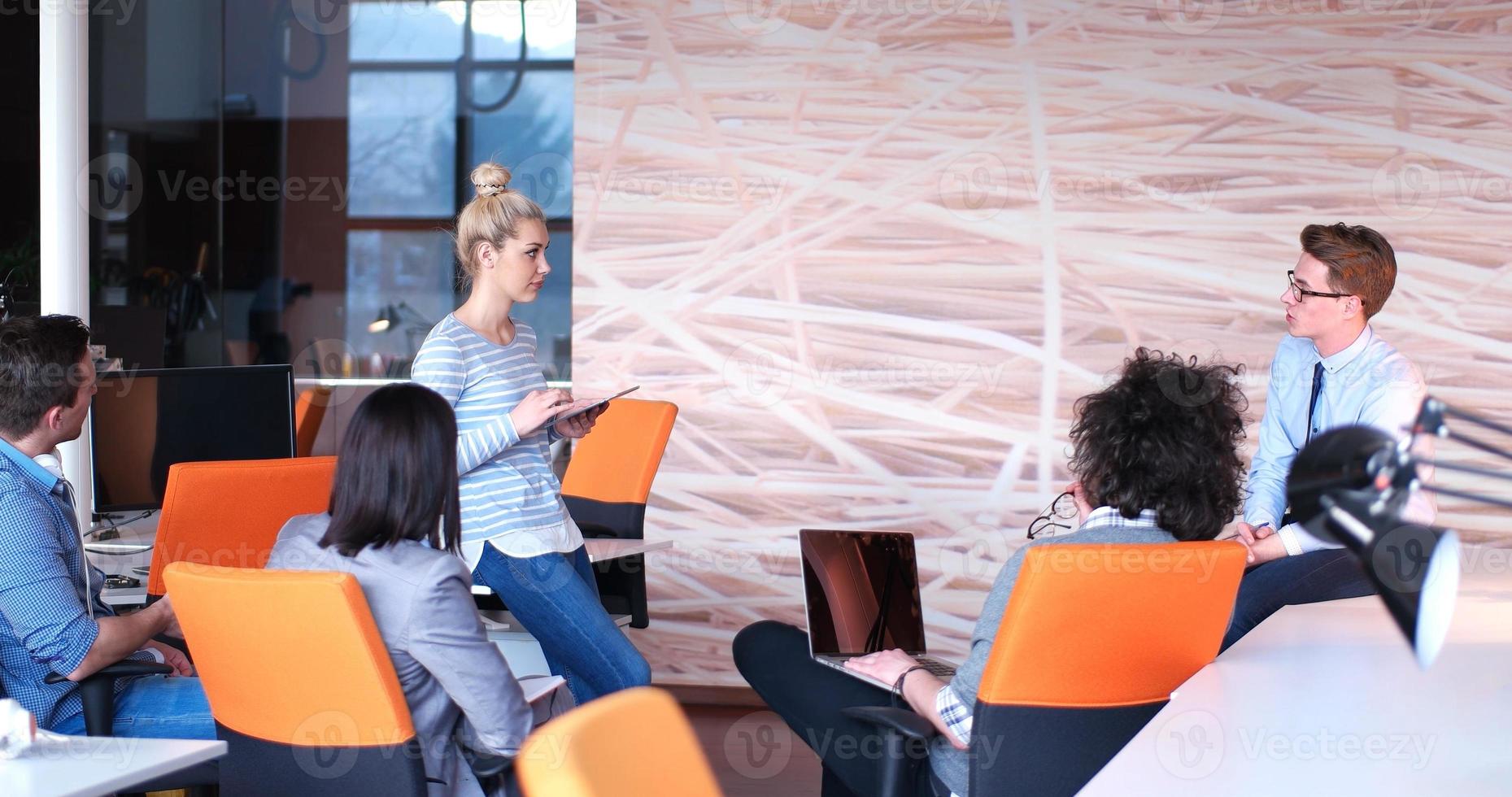Startup Business Team At A Meeting at modern office building photo