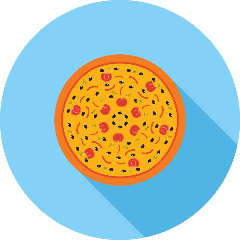 pizza, plano, largo, sombra, icono vector