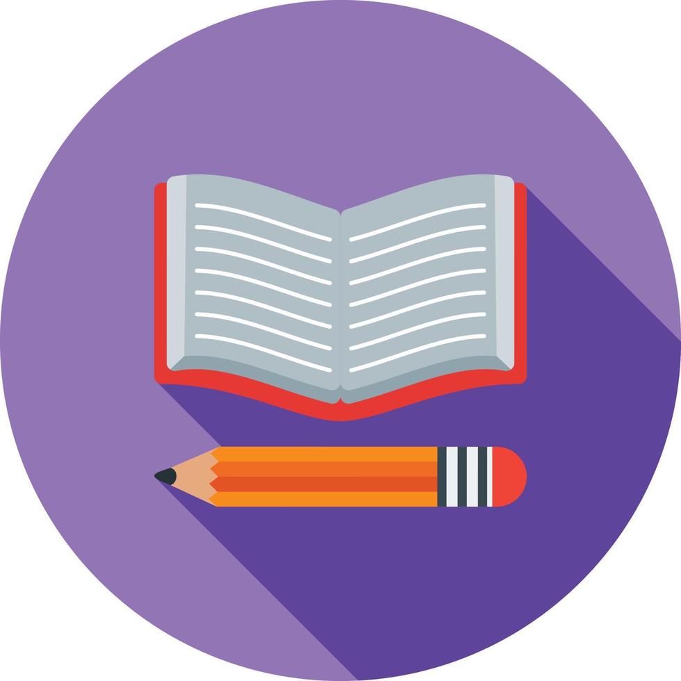 Pencil and Book Flat Long Shadow Icon vector