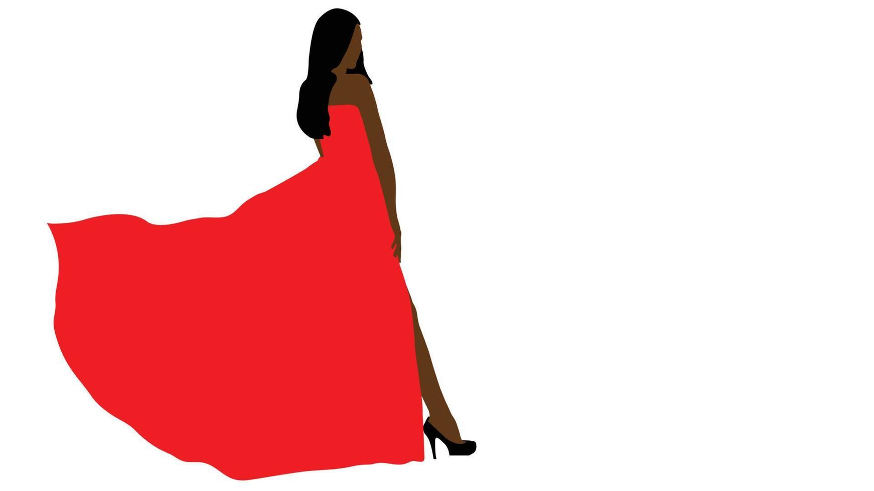 mujer vestido rojo moda aislado sobre fondo blanco. vector