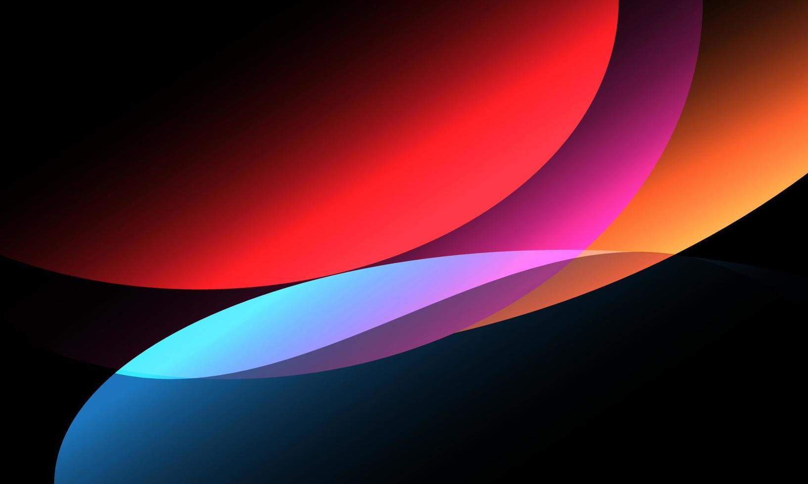 Abstract colorful geometric curve shapes on black background. vector