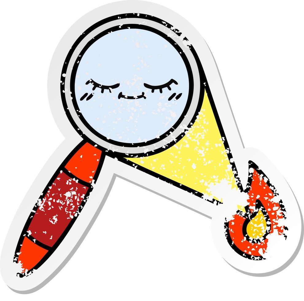 distressed sticker of a cute cartoon magnifying glass vector