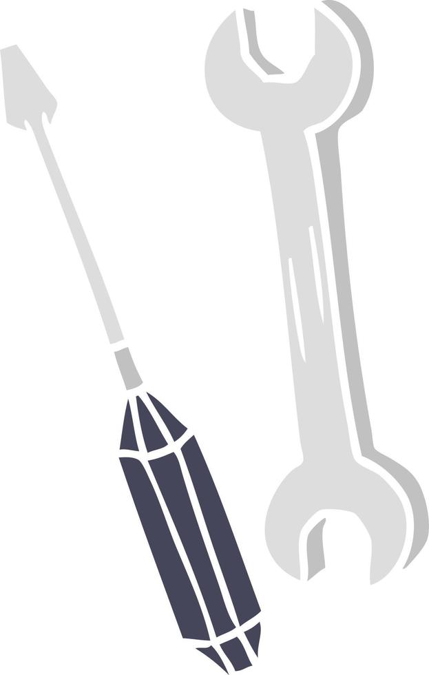 cartoon doodle of a spanner and a screwdriver vector