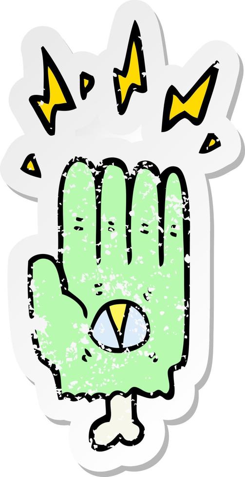 distressed sticker of a spooky halloween zombie hand vector