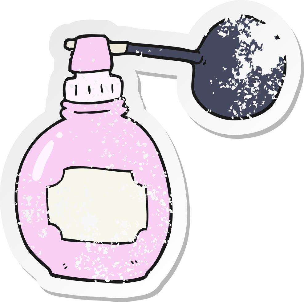 retro distressed sticker of a cartoon perfume bottle vector