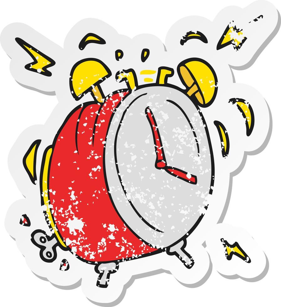 retro distressed sticker of a cartoon ringing alarm clock vector