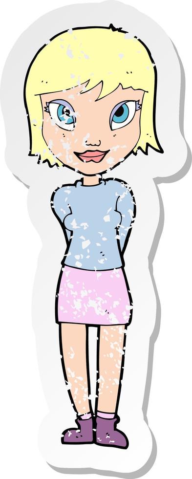 retro distressed sticker of a cartoon pretty girl vector