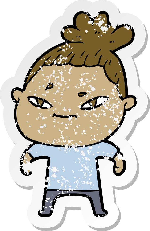 distressed sticker of a cartoon woman vector