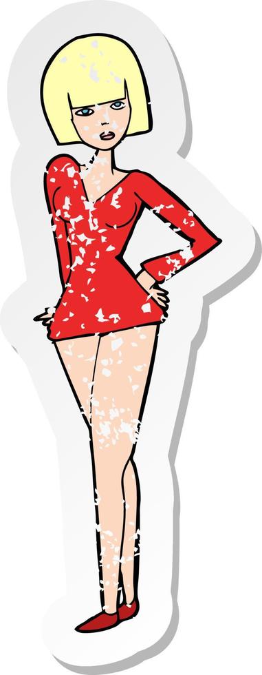 retro distressed sticker of a cartoon pretty woman vector