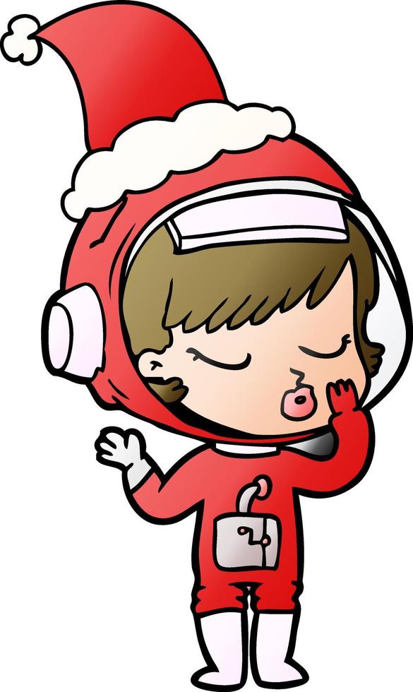 gradient cartoon of a pretty astronaut girl wearing santa hat vector