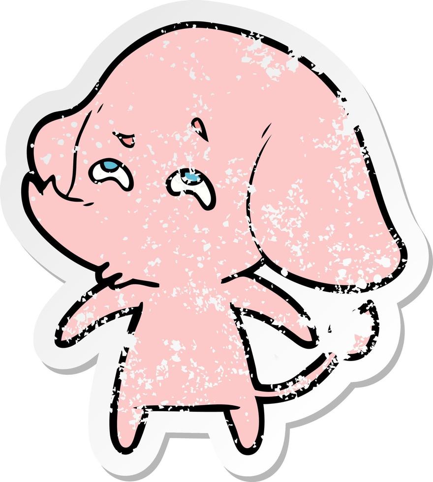 distressed sticker of a cartoon elephant remembering vector