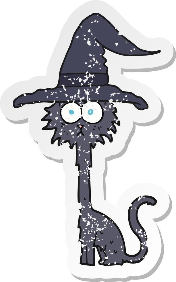 retro distressed sticker of a cartoon halloween cat vector