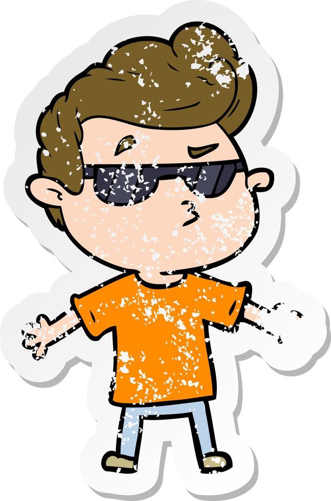 distressed sticker of a cartoon cool guy vector