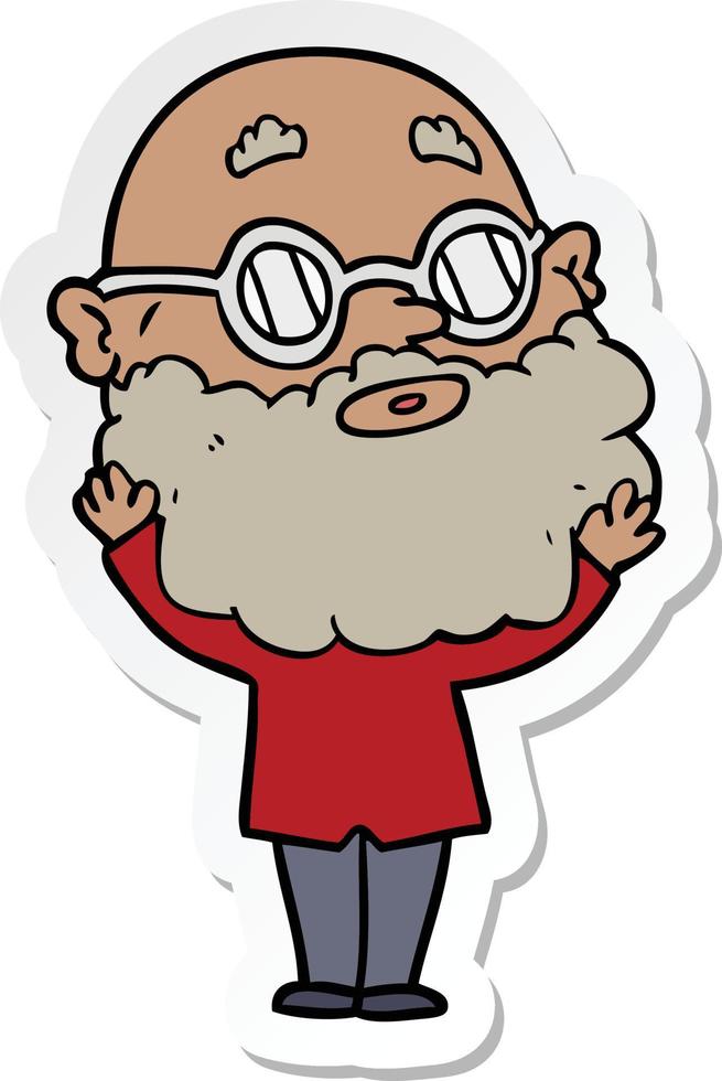 sticker of a cartoon curious man with beard and glasses vector