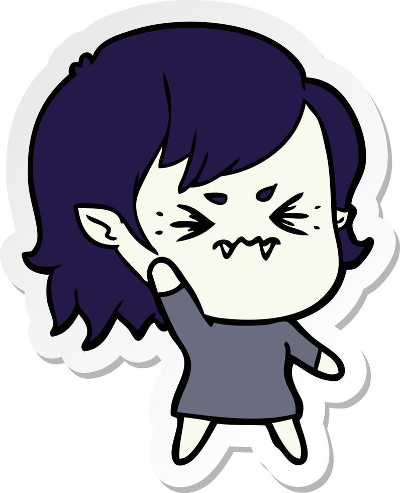 sticker of a annoyed cartoon vampire girl vector