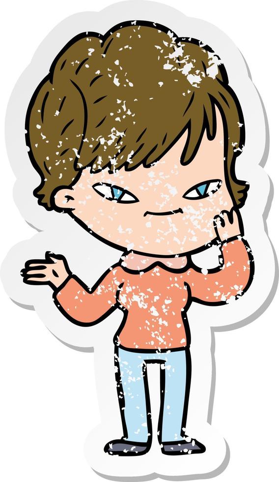 distressed sticker of a cartoon happy woman vector