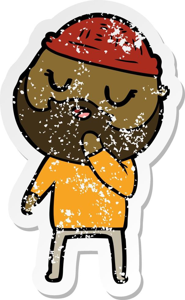distressed sticker of a cartoon man with beard vector