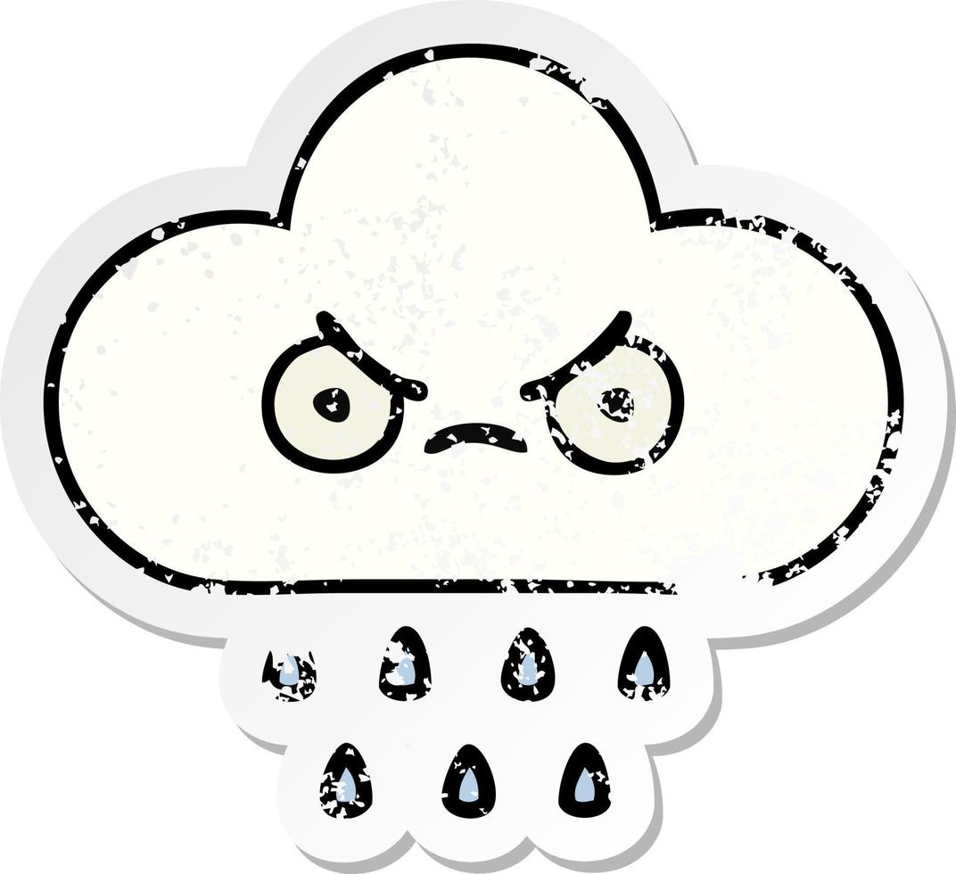 distressed sticker of a cute cartoon rain cloud vector