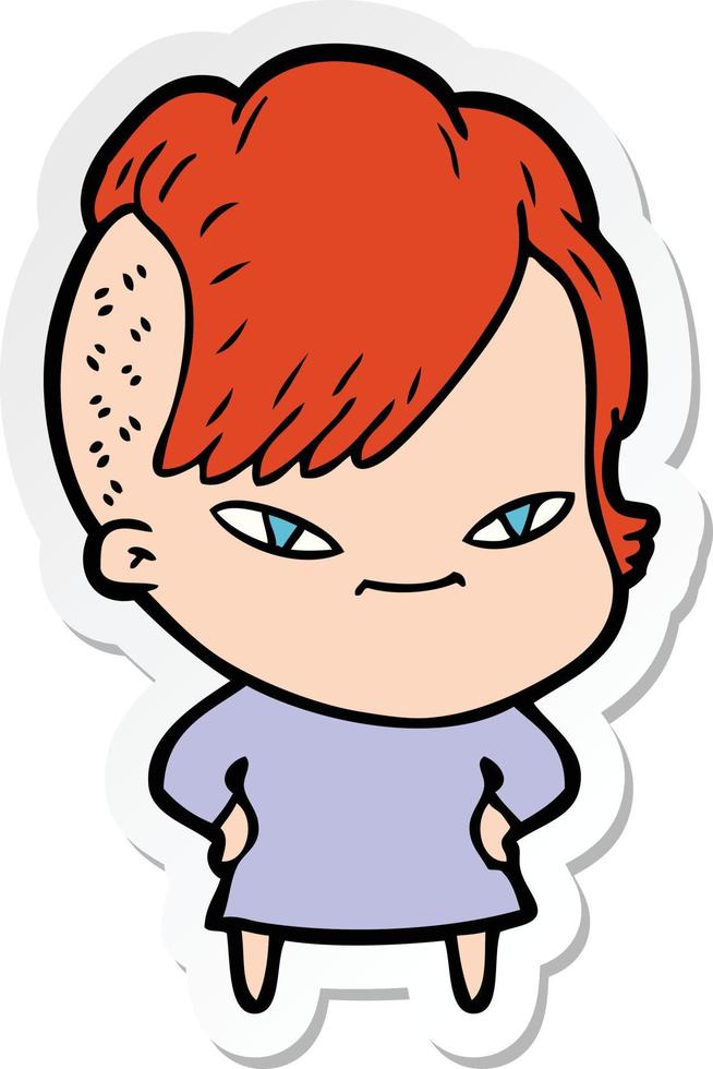 sticker of a cute cartoon girl with hipster haircut vector