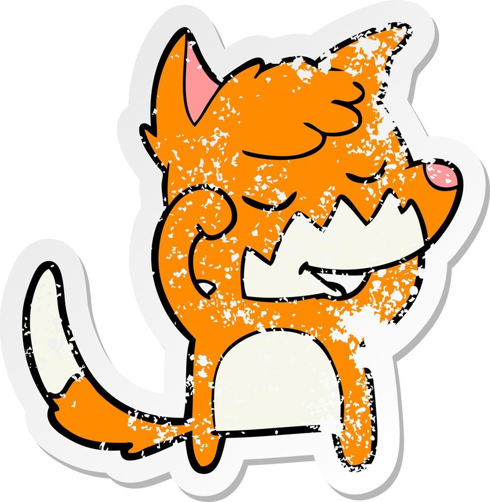 distressed sticker of a friendly cartoon fox waking up vector