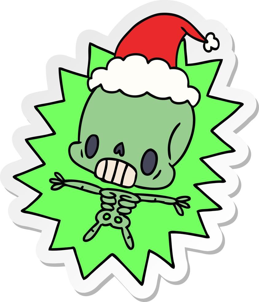 christmas sticker cartoon of kawaii skeleton vector