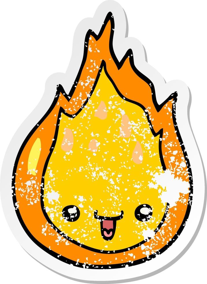 distressed sticker of a cartoon flame vector
