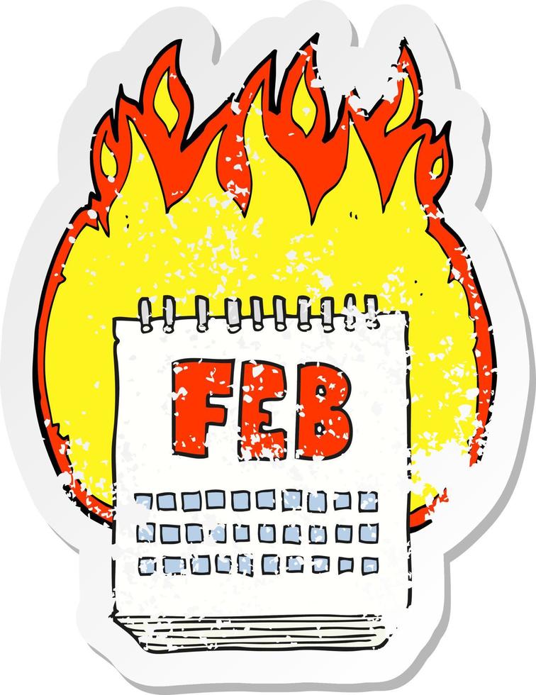 retro distressed sticker of a cartoon calendar showing month of february vector