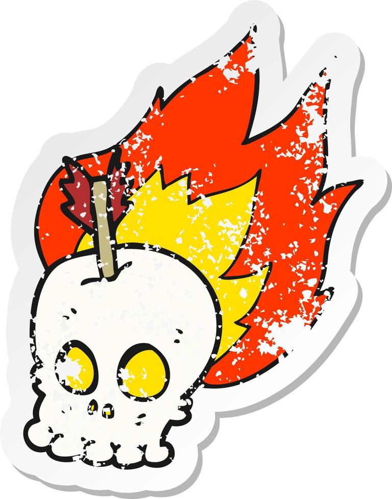 retro distressed sticker of a cartoon skull with arrow vector