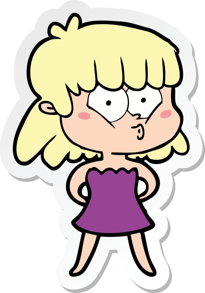 sticker of a cartoon whistling girl vector