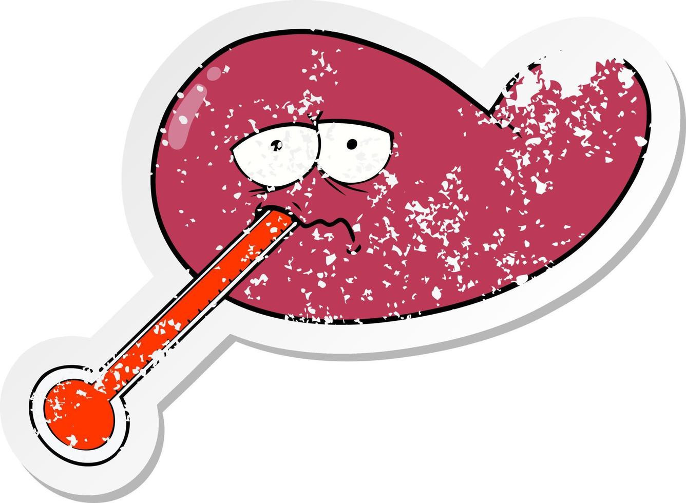 pegatina angustiada de una caricatura de vesícula biliar enferma vector