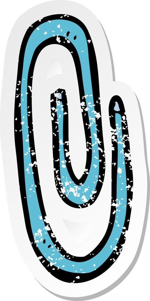 retro distressed sticker of a cartoon red paperclip vector