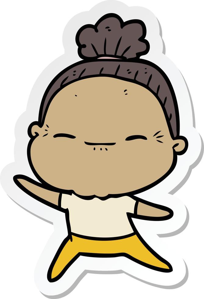 sticker of a cartoon peaceful old woman vector