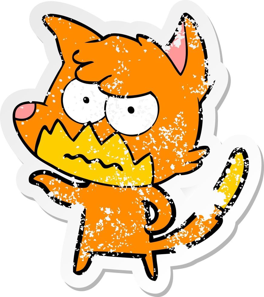 distressed sticker of a cartoon annoyed fox vector