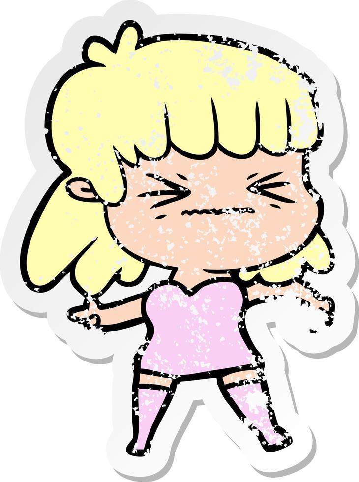 distressed sticker of a cartoon woman vector