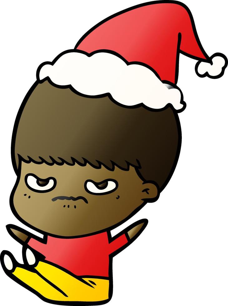 gradient cartoon of a boy wearing santa hat vector