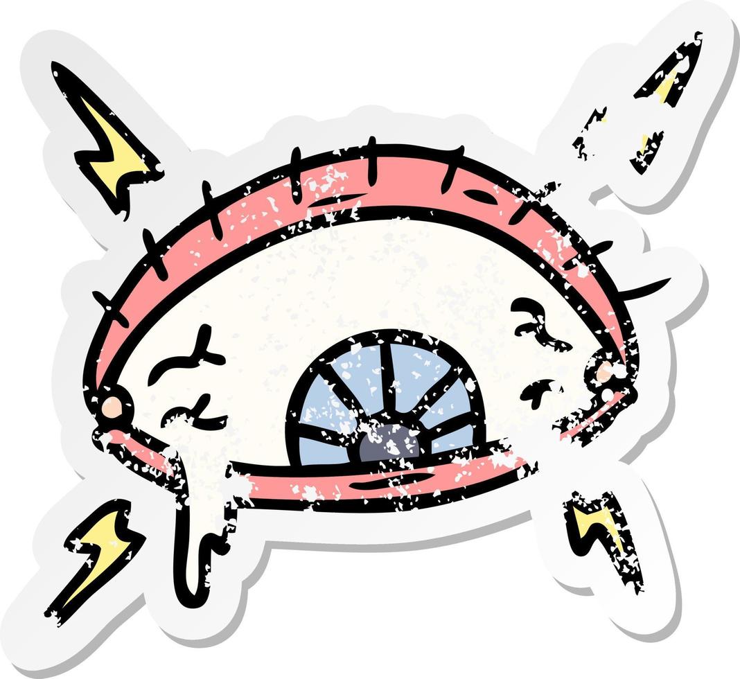 distressed sticker cartoon doodle of an enraged eye vector