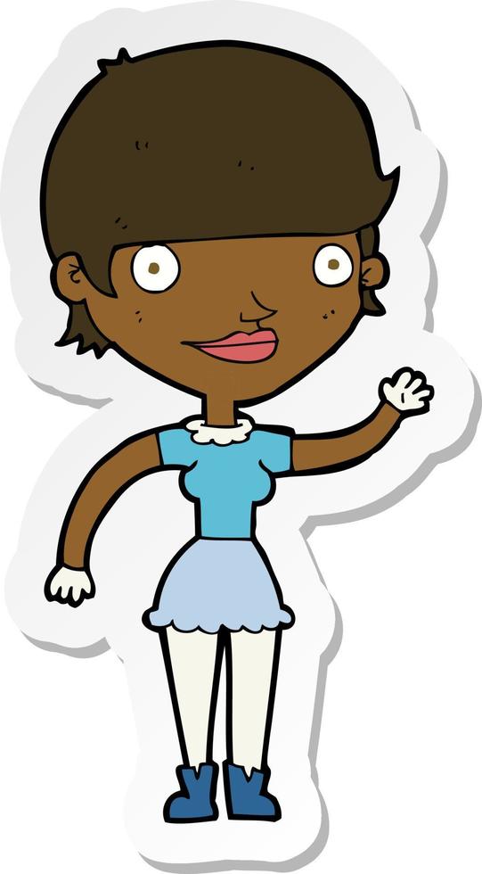 sticker of a cartoon woman with idea vector