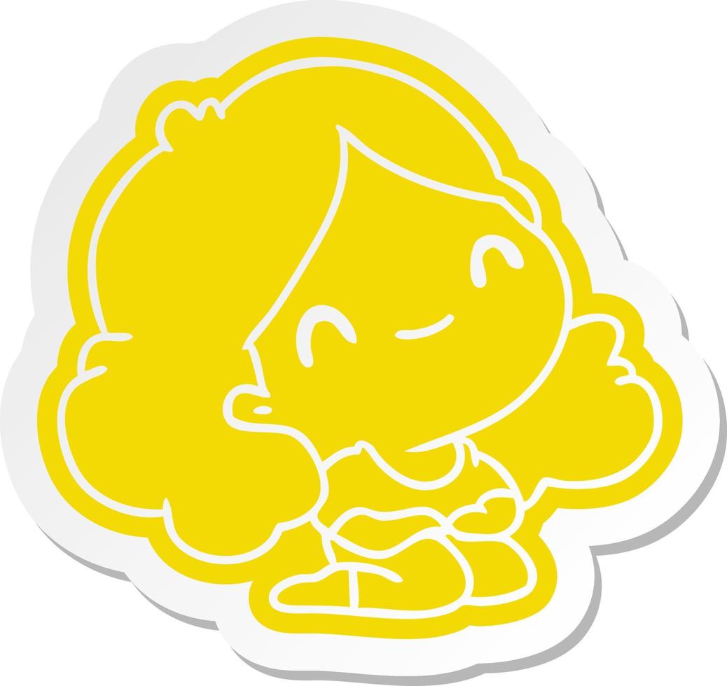 cartoon sticker of a cute kawaii girl vector