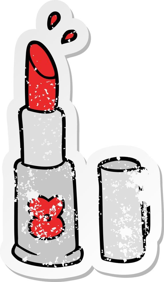 distressed sticker of a cartoon lipstick vector