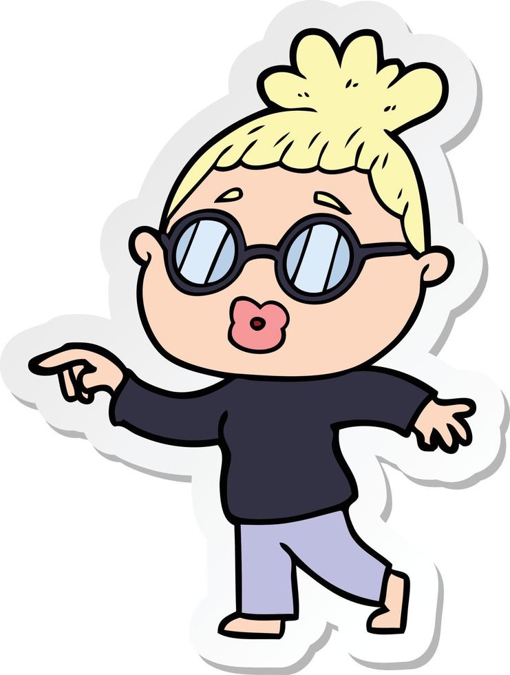 sticker of a cartoon woman wearing spectacles vector