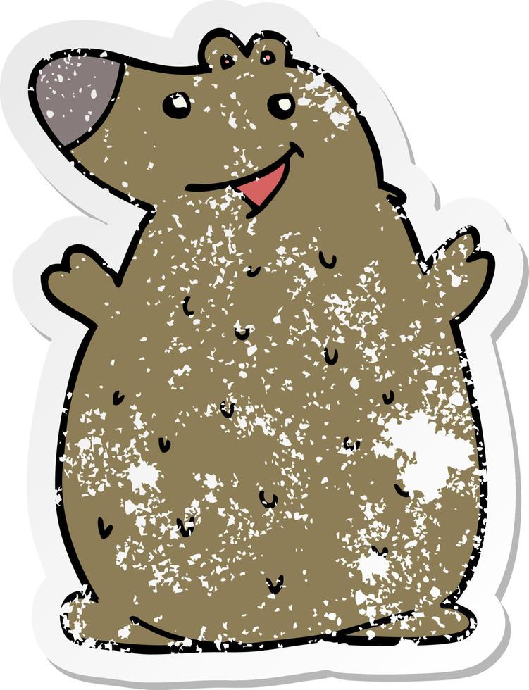 distressed sticker of a cartoon happy bear vector