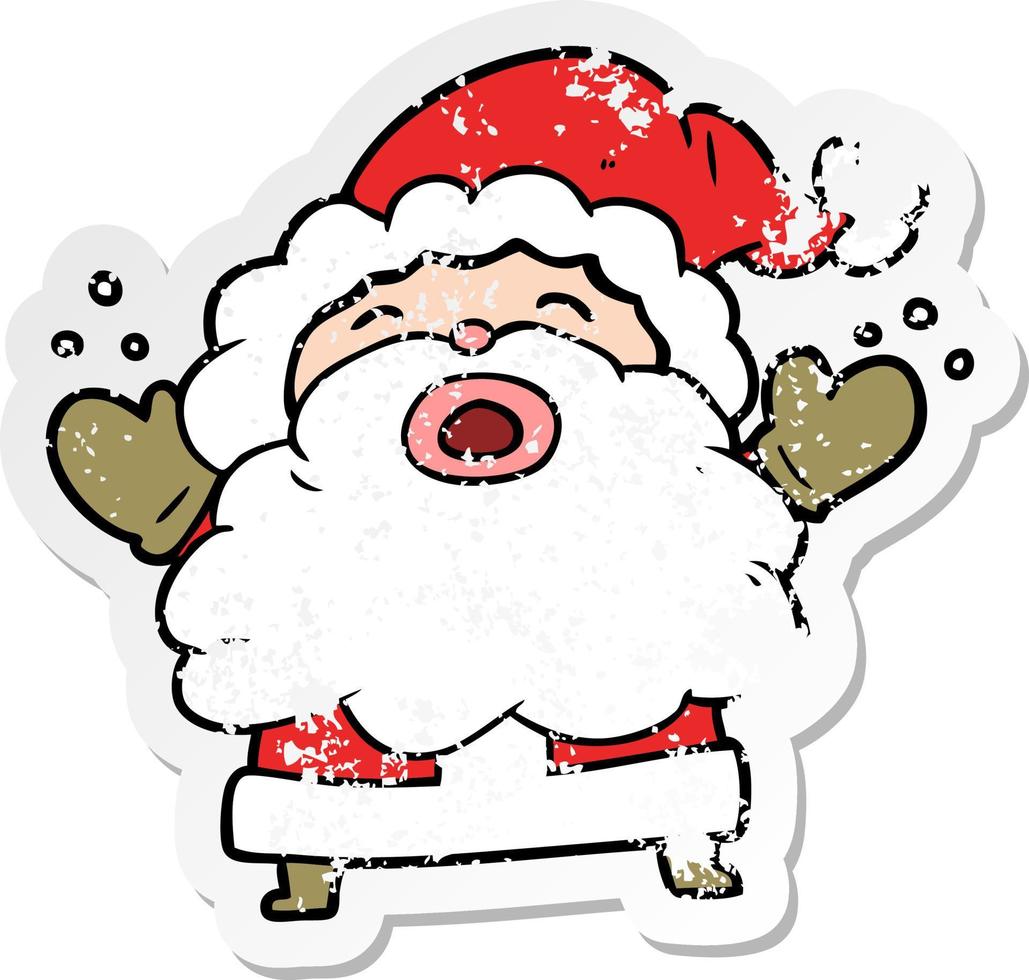 distressed sticker of a cartoon santa claus shouting vector