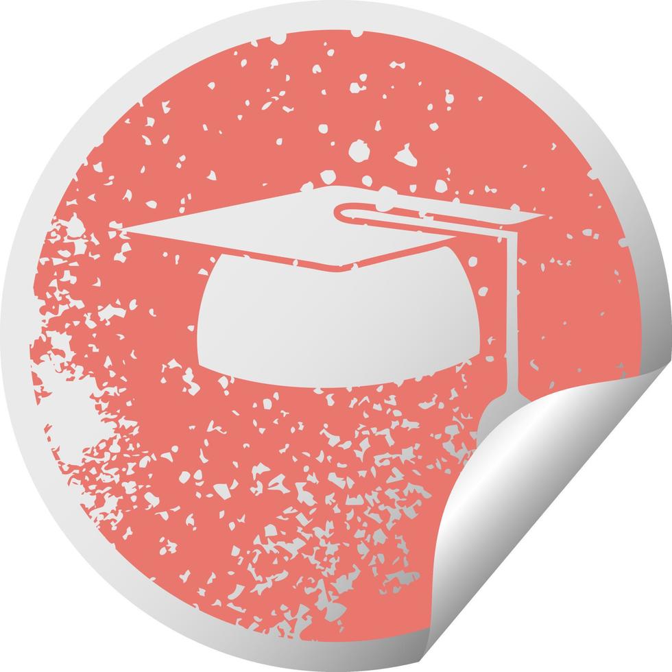 distressed circular peeling sticker symbol graduation hat vector