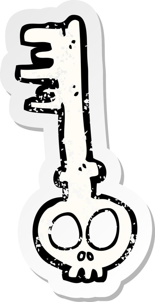 retro distressed sticker of a cartoon spooky key vector