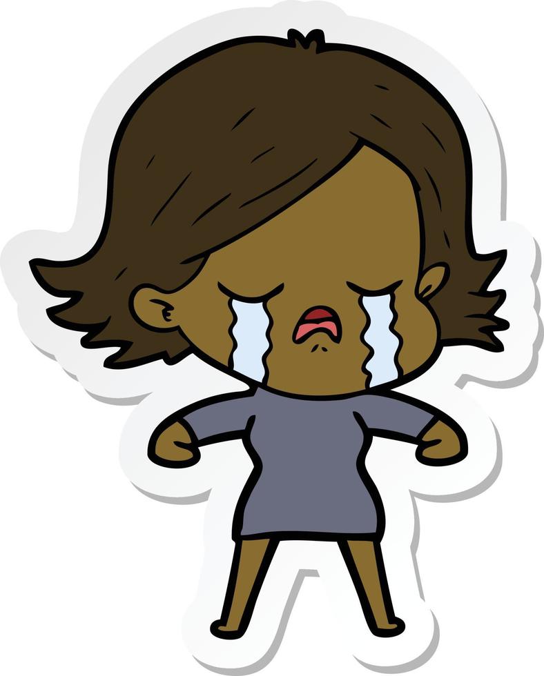 sticker of a cartoon girl crying vector