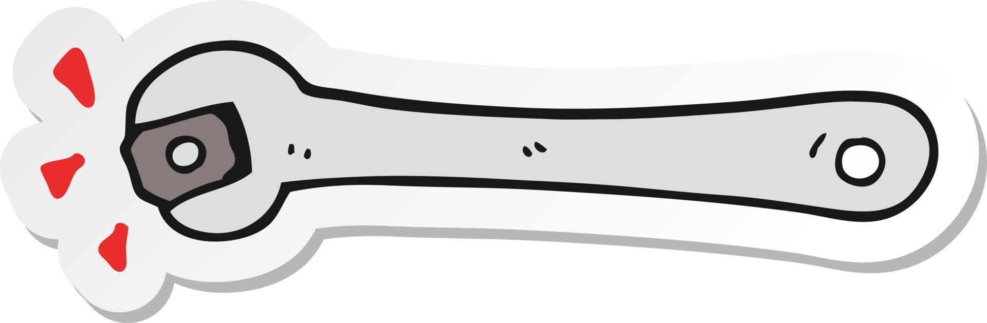 sticker of a cartoon spanner turning nut vector