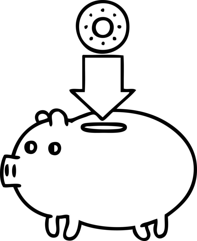 line drawing cartoon piggy bank vector
