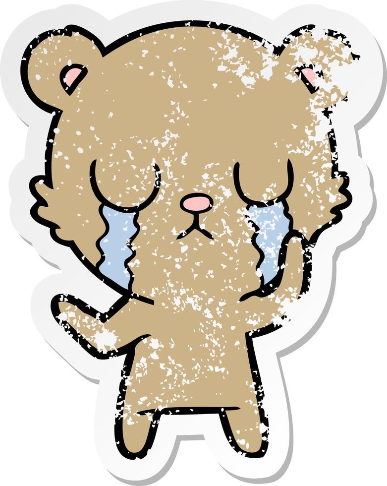 distressed sticker of a crying cartoon bear vector